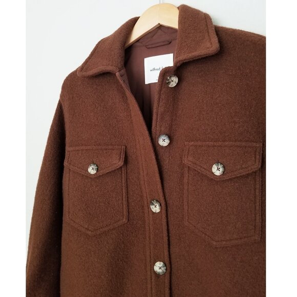 Aritzia Wilfred Free 100% Merino Wool The Ganna Shirt Jacket Shacket XXS Brown - Picture 13 of 16